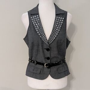 Candies Y2K‎ Studded Vest SIZE 11 Grunge Academia Whimsigoth Belt Button Up Gray